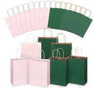 Skyygemm 32 bolsas de regalo de papel a granel con asa, 6.3 x 3.2 x 8.6 pulgadas, colores surtidos, bolsas de regalo de papel kraft para decoración de fiesta de cumpleaños (verde y rosa)