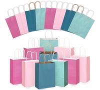 Skyygemm 32 bolsas de regalo de papel a granel con asa, bolsas de regalo de fiesta de papel kraft de colores surtidos para decoración de fiestas de cumpleaños (colores vivos, 6.3 x 3.2 x 8.6 pulgadas)