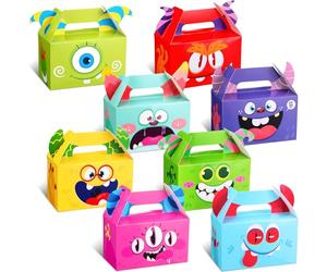 Skyygemm 48 cajas de regalo de monstruo, cajas de regalo de fiesta de monstruos, cajas de regalo de fiesta de monstruos, cajas de regalo de dulces con asa para galletas, fiesta de cumpleaños, escuela,