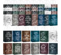 Skyygemm 96 bolsas de regalo de papel religioso cristiano, bolsas de regalo a granel con versículos bíblicos con asas, bolsas inspiradoras para la escuela dominical, bolsas de escritura inspiradoras