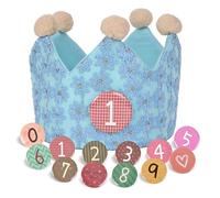 SKYYUE Corona Cumpleaños Tela con Encaje, Corona de Infantil Cumpleaños, Coronas Cumpleaños Ajustable Unisex per Números Intercambiables del 0 al 9, Coronas Floral Cumpleaños para Niños Niñas (Azul)