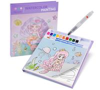 SKYYUE Libro para Colorear con Acuarelas Niños, Libro de Pintura al Agua, Libro de Pintura Acuarela Niños Juego de Acuarela 4 en 1, Juguete Educativo Como Regalo para Niño de 3 a 8 Años (Sirena)