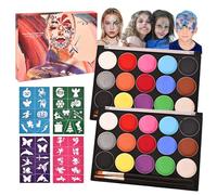 SKYYUE Pintura Facial y Corporal Niños 15 Colores Pintacaras Infantil Profesional Pintura de Cara Niños Maquillaje Facial con 40 Plantillas y 2 Pinceles, Pintacaras Hipoalergénico Halloween (2 Pack)