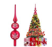 SKYYUE Punta de Árbol de Navidad Vidrio, Rojo Adorno Punta Arbol Navidad Topper de Árbol de Navidads Cristal 31cm, Estrella ArboL Navidads para Decoración Fiesta Navideña (Rojo Plateado)