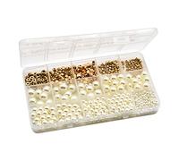 Skyzone Cuentas para Hacer Joyas, 720 Piezas, Kit de fabricación de Cuentas Que Incluye Perlas Blancas y Cuentas de Estrella de corazón de Bola Dorada para Collar, Pulsera, Pendientes, Manualidades