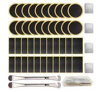 Skyzone Kit de reparación de pinchazos de bicicleta, 46 piezas, autoadhesivos, sin pegamento, parches de reparación de pinchazos con raspadores de metal, caja de almacenamiento portátil para