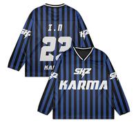 SKZ Karma Jersey Dominate World Tour - Camiseta de hockey con cuello en V - Manga larga, unisex, a la moda, para hombre y mujer, Azul-23, XS