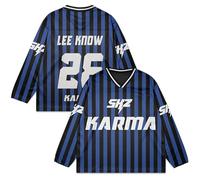 SKZ Karma Jersey Dominate World Tour - Camiseta de hockey con cuello en V - Manga larga, unisex, a la moda, para hombre y mujer, Azul-26, XXL