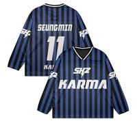 SKZ Karma Jersey Dominate World Tour - Camiseta de hockey con cuello en V - Manga larga, unisex, a la moda, para hombre y mujer, Azul-11, 3XL
