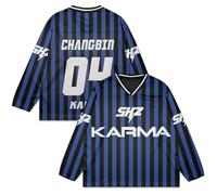 SKZ Karma Jersey Dominate World Tour - Camiseta de hockey con cuello en V - Manga larga, unisex, a la moda, para hombre y mujer, Azul-04, 5XL