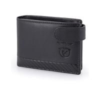 SL Benfica Cartera de Piel y Carbono, 10,5x7,5x2 cm. Monedero, Múltiples ranuras para tarjetas y solapa con ventana para documentos fotográficos. Compartimento para billetes, Negro , 10,5 x 7,5 x 2