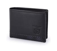 SL Benfica Cartera de Piel y Carbono, con Monedero, 10 x 8,5 x 1,5 cm. Múltiples ranuras para tarjetas. Compartimento para billetes. Protección RFID. negro, marrón, Negro , 10 x 8,5 x 1,5 cm,