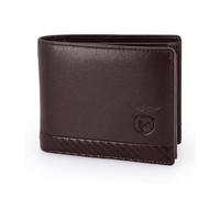 SL Benfica Cartera de piel y carbono, Lengüeta interior, 11x9x2cm. Monedero. Ranuras para Mapas y Rabat, ventana para Documentos Foto. Compartimento para billetes., marrón, 11 x 9 x 2 cm, Cartera SL