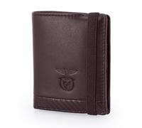 SL Benfica - Cartera elástica de piel y carbono, 10,5 x 7,5 x 1,5 cm. Múltiples ranuras para Tarjetas y Solapa con ventana para Documentos Foto. Compartimento para billetes., marrón, 10,5 x 7,5 x 1,5