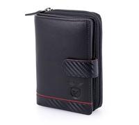 SL Benfica - Cartera para mujer de piel con clip, 13 x 9,5 x 3 cm. Múltiples ranuras para Tarjetas y Solapa con ventana para Documentos Foto. Cartera con cremallera., Negro , 13 x 9,5