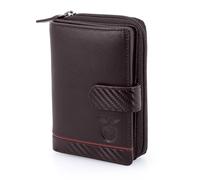 SL Benfica - Cartera para mujer de piel con clip, 13 x 9,5 x 3 cm. Múltiples ranuras para Tarjetas y Solapa con ventana para Documentos Foto. Cartera con cremallera., marrón, 13 x 9,5