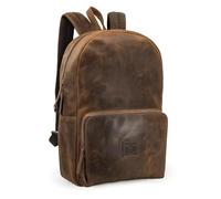 SL Benfica - Mochila de piel natural para ordenador portátil, espaciosa 42 × 28 × 12 cm, con espalda y tirantes acolchados, forrado y cremallera de alta resistencia, bolsillo delantero de gran