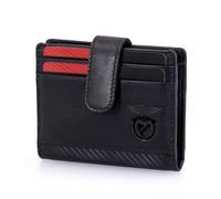 SL Benfica - Portatarjetas de piel y carbono con lengua, 10,5 x 7,5 x 1,5 cm. Múltiples ranuras para mapas, Negro , 10,5 x 7,5 x 1,5 cm, Contemporáneo