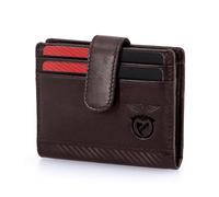 SL Benfica - Portatarjetas de piel y carbono con lengua, 10,5 x 7,5 x 1,5 cm. Múltiples ranuras para mapas, marrón, 10,5 x 7,5 x 1,5 cm, Contemporáneo