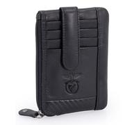 SL Benfica Portatarjetas y Monedero de Cuero y Carbono 12 x 8,5 x 1 cm, Múltiples ranuras para Tarjetas. Compartimento con cremallera. Bolsillo trasero con cremallera. Dos cadenas con llavero,