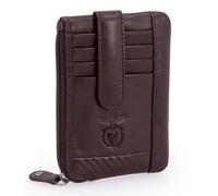 SL Benfica Portatarjetas y Monedero de Cuero y Carbono 12 x 8,5 x 1 cm, Múltiples ranuras para Tarjetas. Compartimento con cremallera. Bolsillo trasero con cremallera. Dos cadenas con llavero, marrón,