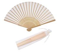 SL crafts 24 abanicos de Mano de Seda de imitación de Tela de Seda de bambú, plegados, Accesorios de Baile de Novia, Iglesia, Boda, Fiesta, Recuerdos con Bolsas de Regalo (Crema)