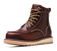 SL-Saint Hecho a mano suave Moc Toe impermeable Buen año-acabado Botas 6'' Clásico Moda (Rojo-Marrón Cuña Suela, Adulto, Hombre, 45, Números, Sistema tallas calzado EU, mediano)