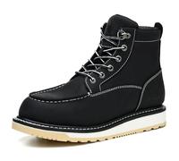 SL-Saint impermeable suave Moc Toe hecho a mano de moda clásica botas de trabajo para los hombres,Goodyear-welted Industrial&Construcción Senderismo Cuña 6'' Negro/Marrón (Negro, 44)