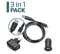 Slabo 3 en 1 Set Cargador para Huawei MediaPad M2 8.0 | M3 8.4 | M3 8 Lite | M3 lite 10.1 | T1 7.0 | T3 10 | T3 7.0 | T3 8.0 | X2 con Cable de datos Micro USB | Cargador Coche Mini | Cargador Slim USB - NEGRO
