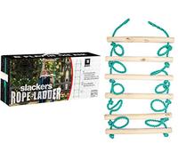 Slackers Escalera de Cuerda Ninja 2,4 m | Accesorio para Columpios, árboles o NinjaLine | Peldaños de Madera + Cuerda PE con mosquetones | Carga hasta 113 kg