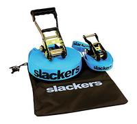 Slackers USA Slackline Classic 15m con Línea de Enseñanza | Kit de Iniciación con Pasamanos y Protección de Trinquete | Ideal para Niños y Familias