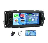 Slakerbe Android 14 Radio de Coche CarPlay Inalámbrico Android Auto Compatible para Grand Cherokee Wrangler Liberty Chrysler Grand Voyager 300M PT Cruiser RAM 1500 2500,2G+32G 6.86 Pulgadas Autoradio