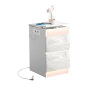 Slakerbe Mesita de noche auxiliar con estación de carga e iluminación LED, mesita de noche moderna con 1 cajón, 2 enchufes AC, 3 puertos USB, 35 x 40 x 60 cm, para dormitorio, salón, color blanco