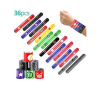 Slap Bracelets, 36 Pcs Colorful Snap Bracelets for Kids Superhero Slap Bands Silicone Wristband Party Bag Fillers Slap Bracelets Set for Kids Girls Bo