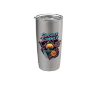 slasher, verano, terror, retro, años 80 Vaso térmico de acero inoxidable de doble pared
