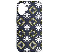 Slate Gray White Yellow Midnight Blue Flower Moroccan Mosaic Carcasa para iPhone 16