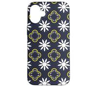 Slate Gray White Yellow Midnight Blue Flower Moroccan Mosaic Carcasa para iPhone 16 Plus