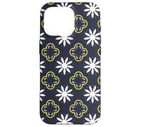 Slate Gray White Yellow Midnight Blue Flower Moroccan Mosaic Carcasa para iPhone 16 Pro
