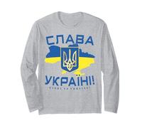 Slava Ukraini Shirt Ucrania Cirílico Ucraniano Tryzub Manga Larga