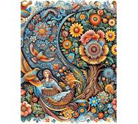 Slavic Folk Art Composition Notebook: Enchanted Tree of Life & Birds, Wide Ruled Journal with Margins: vol.2