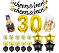 SLAXJNE 1 Juego De 30 Cumpleaños, 4 Globos De Estrella De Cinco Puntas, Pancarta De Animación De Cerveza, Decoración De Fiesta De Cumpleaños