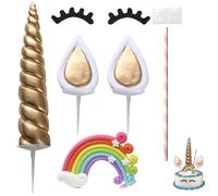 SLAXJNE 1 Juego De Toppers De Pastel De Cuerno De Animal Dorado, Toppers De Pastel, Toppers De Pastel De Arco Iris, Toppers De Pastel De Cumpleaños De Oro, Velas De Fiesta