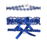 SLAXJNE 1 Par De Ligas Y 1 Collar, Ligas De Encaje, Ligas De Boda, Bandas para Las Piernas con Lazo, Joyería Nupcial, Accesorios De Vestir