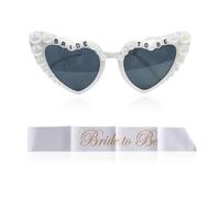 SLAXJNE 1 Pieza De Gafas De Perlas En Forma De Corazón Y 1 Pieza De Correa Para El Hombro, Gafas De Sol De Fiesta, Gafas De Sol De Novia, Gafas De Sol De Moda, Gafas De Sol Creativas