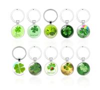 SLAXJNE 10Pcs Llavero De Trébol De Cuatro Hojas, Llavero Colgante Verde, Llavero Portátil, Llavero De Metal