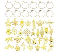 SLAXJNE 12 Piezas De Pulseras De Oro, 30 Piezas De Colgantes De Joyería, Pulseras Con Hebilla Ot, Pulseras De Cadena, Materiales De Pulsera Simples, Pulseras De Equipo