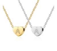 SLAXJNE 2 Collares Con Letra A, Collar De Acero Inoxidable, Cadena De Clavícula De Moda, Collar Con Colgante De Corazón, Regalo De Joyería Para Mujeres Y Niñas