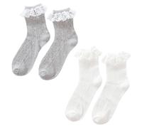 SLAXJNE 2 Pares De Calcetines Con Volantes y Encaje Para Mujer, Tobilleros, De Ropa