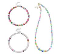 SLAXJNE 2 Pulseras De Cuentas De Colores, 1 Collar De Cuentas De Colores, Joyería Bohemia, Pulsera Ajustable, Collar De Moda Y Versátil, Joyería Linda para Niñas