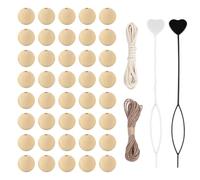 SLAXJNE 40 Cuentas De Madera Perforadas, con 1 Cuerda Trenzada De Cáñamo, 2 Cuerdas Trenzadas De Algodón, 2 Agujas para Enhebrar, Cuentas De Madera Hechas A Mano, Accesorios De Bricolaje
